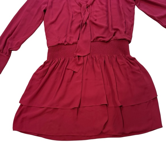 NWT, White House Black Market Tie Neck Blouson Dress in Red Plum, Sz XL - Picture 13 of 16